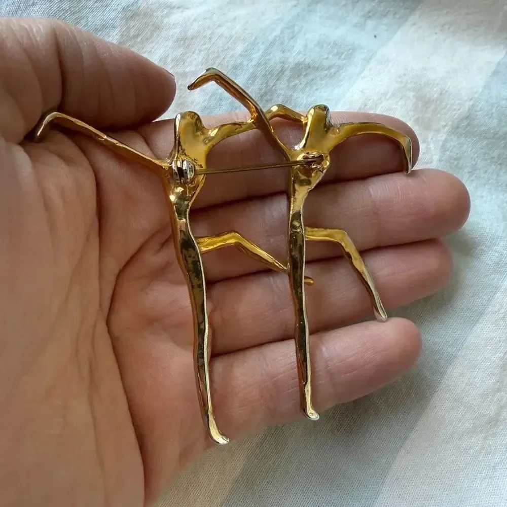Vintage Abstract Gold & Silver Tone Metal The Dancers Metal Brooch